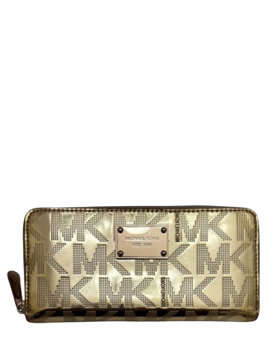 Michael Kors Handbags - MICHAEL KORS - METALLIC GOLD PATENT LEATHER LONG JET SET CONTINENTAL ZIP WALLET